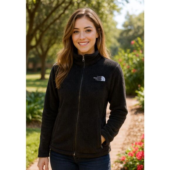 The North Face Black Fuzzy Fleece Osito Jacket Full Zip Womens Size SP - Picture 1 of 9